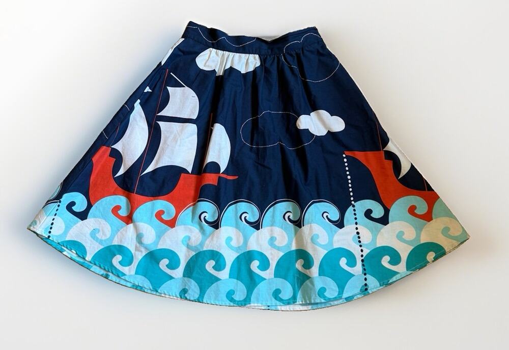 ModCloth Retrolicious A-Line Swing Skirt Pinup Rockabilly Multicolor XS Boats